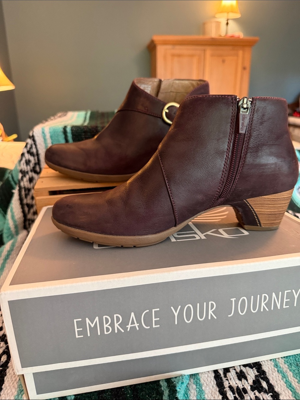 Dansko Women's Dark Burgundy Leather Zip Ankle Booties